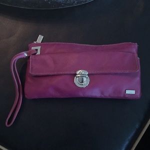 Perlina purple leather clutch wristlet